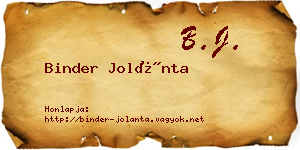 Binder Jolánta névjegykártya